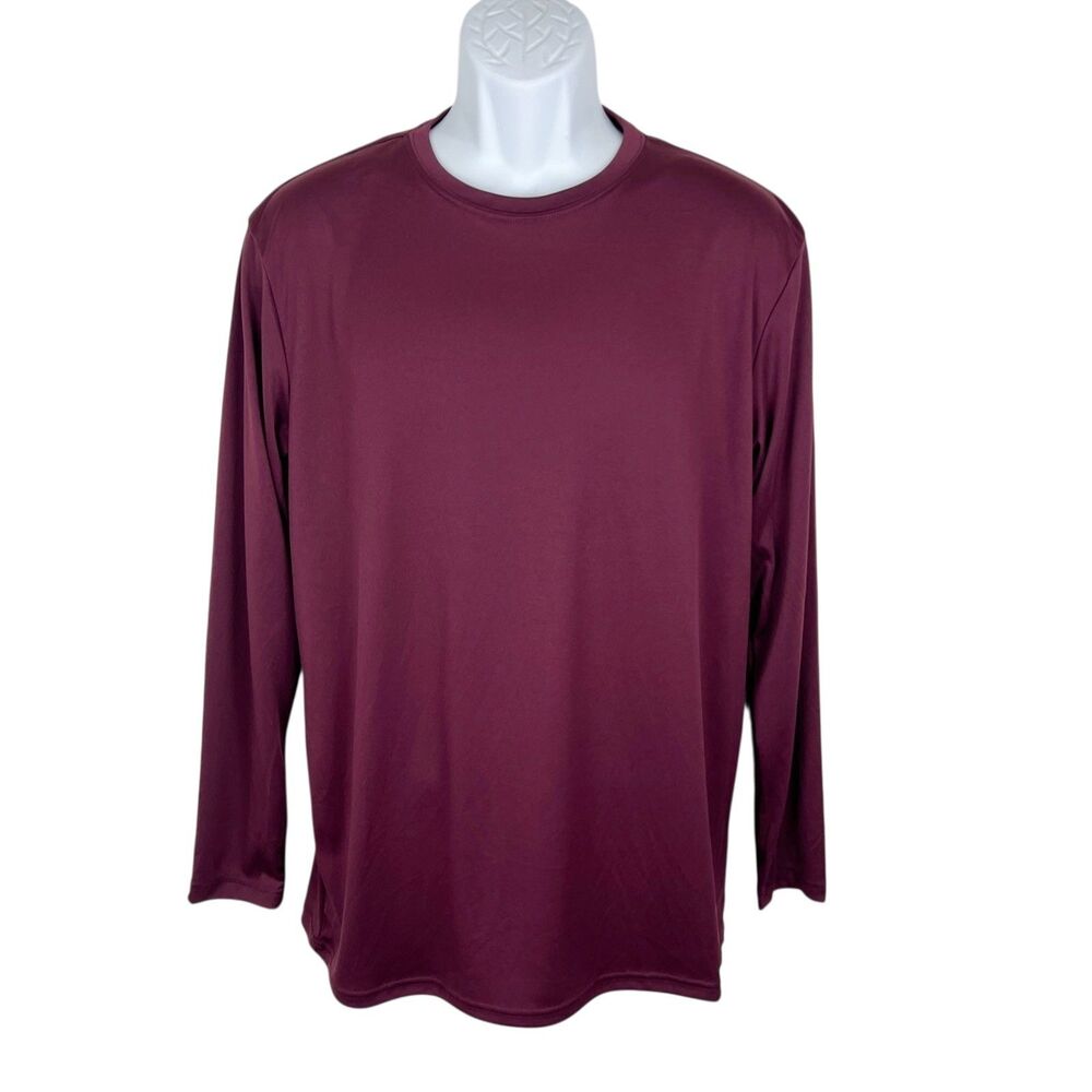 BAW Maroon Dri Fit Shirt Men Medium Long Sleeve Stretch Athletic Xtreme-Tek Tee